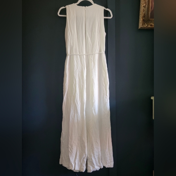 Rosetta Getty White‎ Sleeveless Wide Leg Linen Blend Cropped Apron Wrap Jumpsuit - Picture 10 of 16